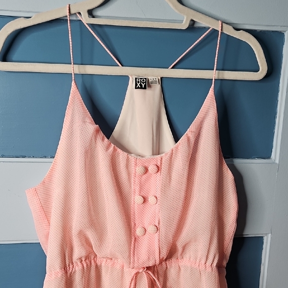 Roxy Pink & White Sleeveless Faux Retro Button-Front Dress L - Picture 3 of 14